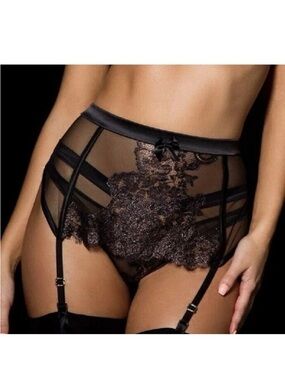 Honey Birdette Valentina Sheer Black High-Waist Lace Garter
